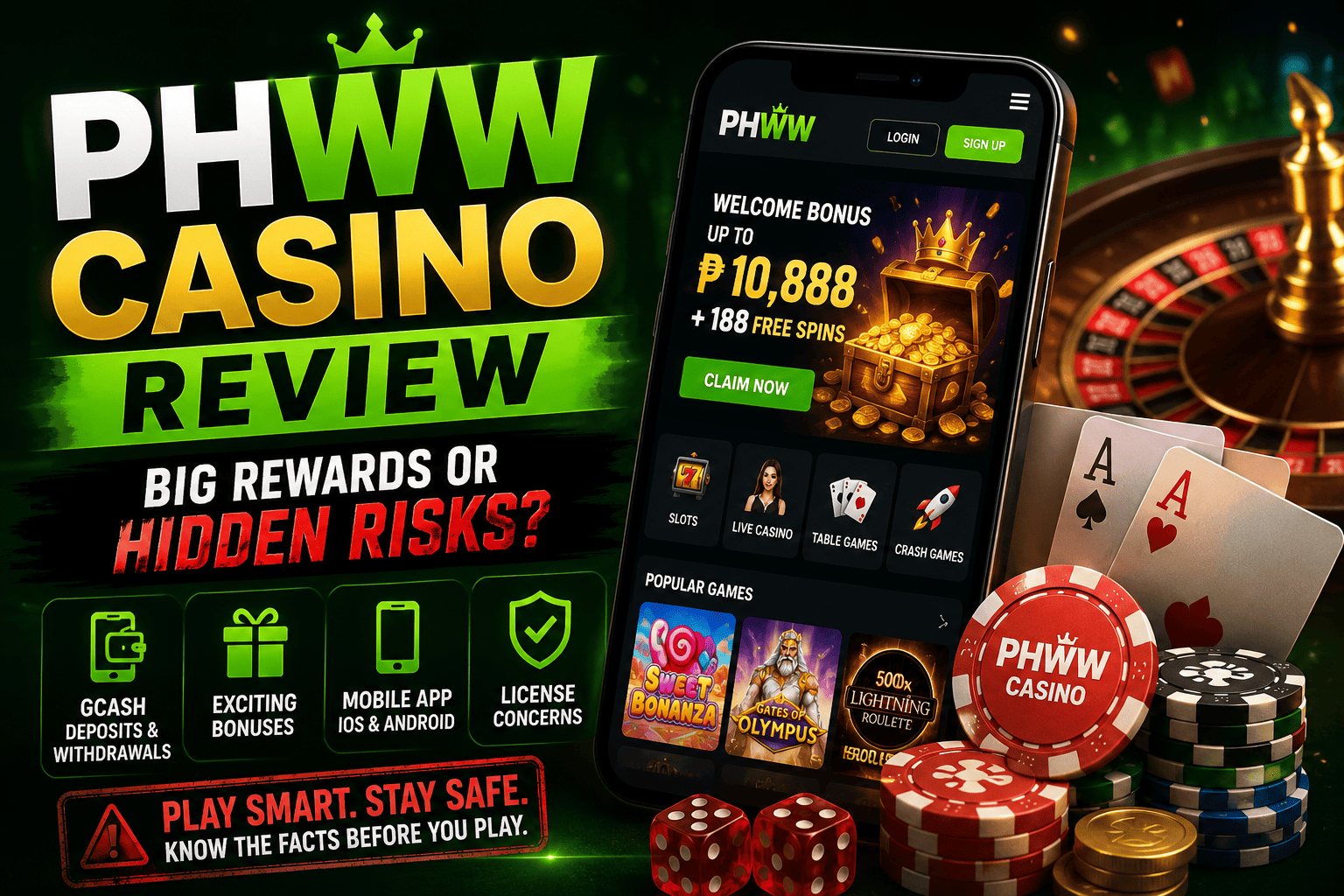 phww Casino review featuring games, GCash payments, exciting bonuses, mobile app, and hidden safety risks